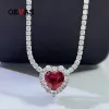 Colliers Oevas 100% 925 STERLING Silver 8 * 8 mm coeur Ruby High Carbone Diamond Pendant Collier For Women Sparkling Party Fine Jewelry Gift