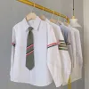 Tシャツ2023サマーボーイズシャツ長袖シャツストライプJKブラウスシャツホワイトキッズティーン服68 10 12 14年