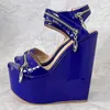Sandals Ronticool Handmade Women Summer Glossy Wedges High Heels Round Toe Elegant Black Dress Shoes US Plus Size 4-15