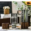Vasen minimalistische Glas Vase Holz Basis Hydroponic Blumentöpfe Schreibtisch Dekoration Künstliche Blumenarrangement Dekorative Dekorative