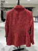 Women's Suits 2024 Store Jacket Autumn In Outerwear Elegant Red Tweed Blazer Coat Double Breasted Official