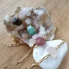 Strands BM40673 Natural Amazonite Rose Quartz Bracelet Smoky Cheplip Chain