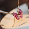 marca de luxo colares de gorjeta de borboleta fofa para mulheres doces rosa de cristal de pedra curta colar anéis