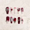 Sisful Crimson Caress - Elegant Red Long Cercot Craft Press-On Nails Press-On