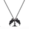 Drottning Moder Demon Evil Titanium Black Wings Diamond Saturn Necklace Super Cool Punk Bat245e