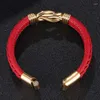 Charm Bracelets Mode Männer Schmuck rote Leder Hand unregelmäßige Wicklung Grafik Gold Edelstahl Magnet Verschluss Armband Männlich PD0769