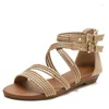 Freizeitschuhe 2024 Sommer Europäischer und amerikanischer Keilabsatz Sandalen Frauen Open Tobe dicker alleiner weicher Kreuz Roman