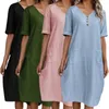 Party Dresses Summer Women Dress V Neck Short Sleeves Loose Side Pockets Lady Casual Daily Midi