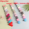 Composants Kovict 50pcs / lot Clip de silicone Coup de coeur rond DIY Pacificier artisanat de chaîne de sucette pour fabrication de bijoux