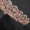 Schmuck rosa Kronen Vintage Barock Königin King Haar Schmuck Perlenkristall Tiaras und Kronen mit Kammhirschbändern Braut Strass 1 Diadem