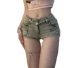 Jeans féminins coréens été bas shorts bouton bouton sexy filles vintage denim raies pantalon féminin short