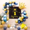 Decoração de festa Balões de ouro azul arco Kit Decorações de aniversário Balão marinho com Banner Ballo Metallic Silver