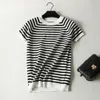 Wholesale Of Korean Striped Slim Fit Short Sleeved Sweaters, Knitted Sweaters, Slimming T-Shirts, Student Pullovers, Bottom Shirts, Top For Women