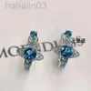 Desginer Viviennes Westwood -Theke gleicher Qualität!Saturn Blue Zircon Ohrringe weibliche Internet rot einfache Ohrringe Nana Style Ohrringe weiblich 22