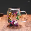 Tasses fleurs séchées doubles mures en verre transparent tasse isolée pour les boissons froides Cappuccino latte expresso