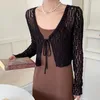 Women's Knits Cardigan Apricot Lace Belt Shrugs Gentle High Street Sun-proof Outwear Elegant Breathable All-match Long Sleeve V-neck Top