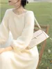 Casual Dresses French Fairy Long Dress Plush Gentle White Sweater Women's Spring Autumn 2024 Style Lägger till sammet förtjockning