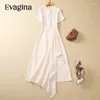 Party Dresses Evagina Fashion Women's Round Neck Short-Sleeved Single-Breasted Vintage Irregular High-Waisted Mid-Length Ball Gown Dress