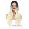 Designer human wigs hair for women Chemical fiber long curly wig headband black gradient gold fluffy large wave dyed