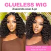 Glueless Deep Wave 4x4 Kısa Dantel Ön Peruk Bob İnsan Saçlı Peruklar HD Şeffaf% 180 Brezilya Remy Kinky Kıvırcık Kapatma Siyah Kadınlar İçin Frontal Peruk