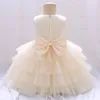 Robes de fille bébé 1ère année Robe de baptême d'anniversaire pour les bébés filles Party de mariage en tulle Bow Berning Robe Toddler Vêtements