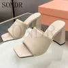 Slippers Square Toe Women Chunky Heel 2024 Summer Bunway Designer Candy Colors Ladies Outwear Fashion Dress