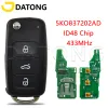 Control Datong World Car Chave de controle remoto para VW Caddy Tiguan Touran Up Beetle 5KO837202AD 433MHz ID48 Substitua a chave inteligente