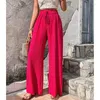 Women's Pants Loose Trousers 2024 Spring/Summer Fashion Solid Color Versatile Bubble Grid Casual Wide Leg Pantalon Ete Femme