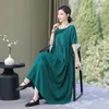 Robes de fête vintage noires de soleil d'été des femmes vintage 2024 couleur solide robe longue femme rose verte rose manche courte coréenne