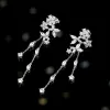 Oorbellen wong regen romantisch 925 sterling zilveren bloem lab wit saffier edelsteen tassel drop dangle oorbellen sieraden jubileum cadeau