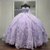 Vestidos de lavanda Quinceanera para vestido de bola de 16 anos fora do ombro Applique Flower Tull Birthday Party Dress for Girl Vestido 15 De Noiva