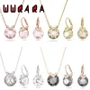 Halsband 2024 Original Fin smycken Set Charm Simple Bella V Black Pink Water droppar österrikiska Crystal Fashion Women's Necklace Earring