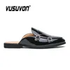 Casual Shoes Fashion Men Half Slippers Patent Leather Loafers Breathable Black Soft Outdoor Flat Women Summer Mules Slides 38-47