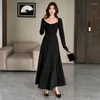 Vestidos casuais insdoit colar de pêssego vermelho vestido de manga longa outono feminino, com aparência de cintura, ladra adulta como saia de estilo mulher