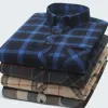 Skjortor kvalitet 6xl plus size klänningsskjortor för manlig fritidsherr 100% bomullslipad varm flanell casual långärmad krage plädskjorta
