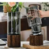 Vasen minimalistische Glas Vase Holz Basis Hydroponic Blumentöpfe Schreibtisch Dekoration Künstliche Blumenarrangement Dekorative Dekorative