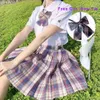 Plisted Harajuku Preppy Style Summer Women Spódnica Plaid Kawaii Y2K High Taist Dance Bow Mini Cute Japońskie mundury szkolne 240419