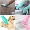 Gloves Dishwashing Cleaning Gloves Magic Silicone Rubber Dish Washing Gloves for Household Sponge Scrubber Kitchen Cleaning Tools