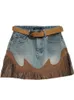 DEAT Women Dżinsowa spódnica wysoka talia splicowany kolor kontrastowy nieregularny mini spódnica A-line 2024 Summer 29L1572 240416