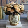 Fleurs décoratives 9 têtes / 1 faisceau artificiel Roses de thé de soie Bouquet de fleurs pour la décoration de mariage à la maison de Noël fausses plantes