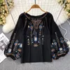 Bluzki damskie 2024 Blusas Mujer de Moda O-Neck Vintage Bohemia Summer Tops Fashion Bluzka dla kobiet haftowe kwiat luźne koszule