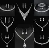 Värdebelt lab diamantsmycken Set Sterling Silver Wedding Halsbandörhängen för kvinnor Bridal Engagement Smyckesgåva 79R6#