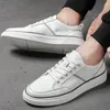 Casual Shoes Men's Genuine Leather White Lace Up Fashion Waterproof Work Cow Oxfords Men
