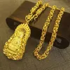 24 K قلادة ذهبية Men Dragon Guan Gong Pendant 9999 Real Gold Necklace 240422