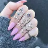 Bandas 10pcs/set boho women plate -color anillos de dedo juego para femenino rama vintage hueco hollin flower anillo de nudillos joyas de moda