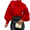 Blouses pour femmes chemises vintage Lantern Sleeve Solide T-shirt Stand Collar Lace Up Tops Office Lady 2024 printemps