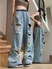 Женские джинсы Fairycore Grunge Streetwear разорванная Punk Punk Casual Ship Wide Bant 2024 Summer Broken Hole Брюки Mop Women Harajuku