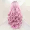 HD Body Wave Highlight Lace Front Human Hair Wigs For Women Womens wig front lace T pink long curly hair high-temperature silk synthetic fiber headband