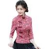 Abbigliamento etnico 2024 Stampa di fiori cinesi Top Hanfu Shirt Oriental Shirt Oriental tradizionale Cuggera Cheongsam Vintage Abito tangamico A439