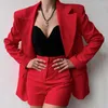 Damen -Trailsuits Frühling Sommer Solid Blazer Pendeln schlank 2pc Sets Lady Elegantes Temperament Langarmer Anzug Mode Reißverschluss Shorts Party